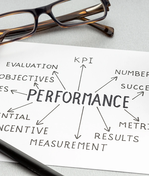 Performance management systems concept with KPIs, objectives, and measurement criteria